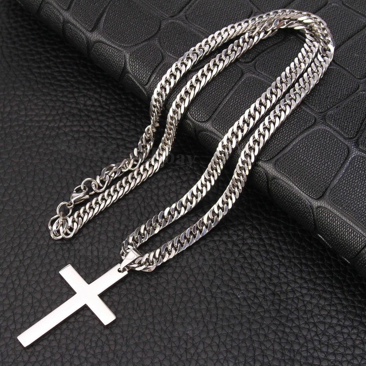 Mens Womens Stainless Steel Curb Chain Necklace Cross Pendant