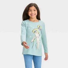 Girls' Disney Tinkerbell Believe Long Sleeve Graphic T-Shirt Blue Hazel Size XL