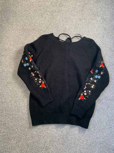 Black Woollen Jumper With Flower 