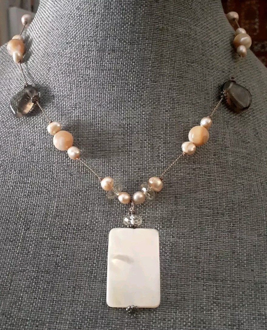 Rectangle Gemstone pendant Necklace Multi Gemston… - image 1