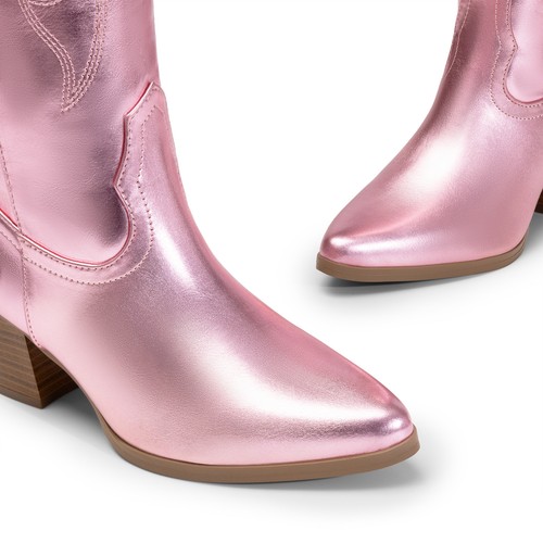 Women Low Chunky Heel Pointed Toe Zip Up Knee High Boots Cowboy Western Boot - Picture 21 of 27