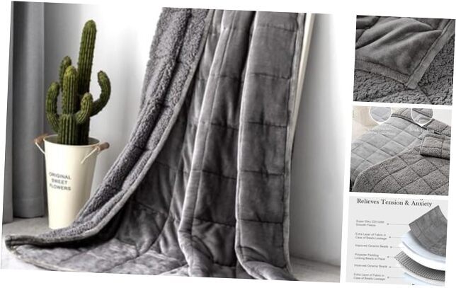 Sherpa Fleece 15lb Weighted Blanket 48x72 Full Grey for Cozy Comfort-image