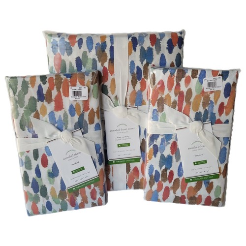 Pottery Barn Annabel King Duvet Cover + 2 Standard Shams Watercolor Dot Set New