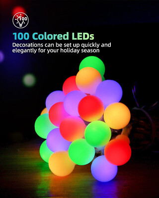 100 LED Lichterkette Kugel Beleuchtung Bunt Garten Party Innen Außen Deko