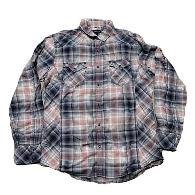 INC International Concept Pearl Snap Shirt Long Sleeve Plaid Button Up Sz Medium