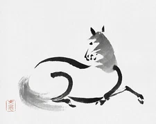 Antique Japanese Horse Painting Reproduction Giclee Print on Fine Art Paper