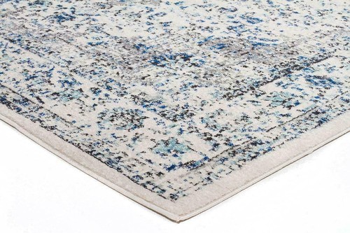 FLOOR RUG IVORY BLUE GREY TRADITIONAL MEDALLION VINTAGE SHABBY CHIC CARPET - Picture 3 of 8