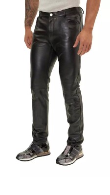 Mens Biker Jeans Real Black Or  Cow Leather Sleek And Sexy 501 Style Pants New.