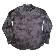 Affliction Black Premium Shirt Men L Black Button Up Cross Biker Embroidery