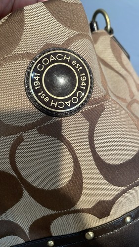 Coach Crossbody Bag in Brown and Tan with Signature C Pattern - Picture 9 of 10
