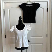 a new day Black and White Duo Ruffle Sleeves Tee Shirt Blouse