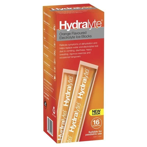 Hydralyte Orange Flavoured Electrolyte Ice Blocks For Dehydration 16 Pack - Picture 1 of 11
