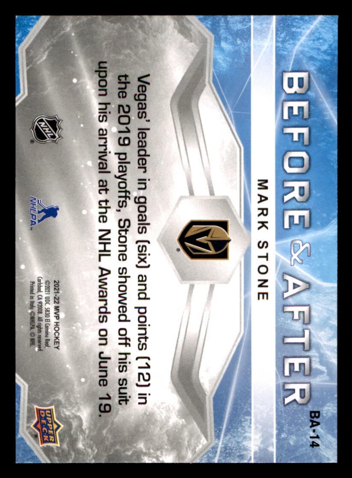 2021-22 Upper Deck MVP Before and After #BA14 Mark Stone (ref 233183) - Image 2 of 2
