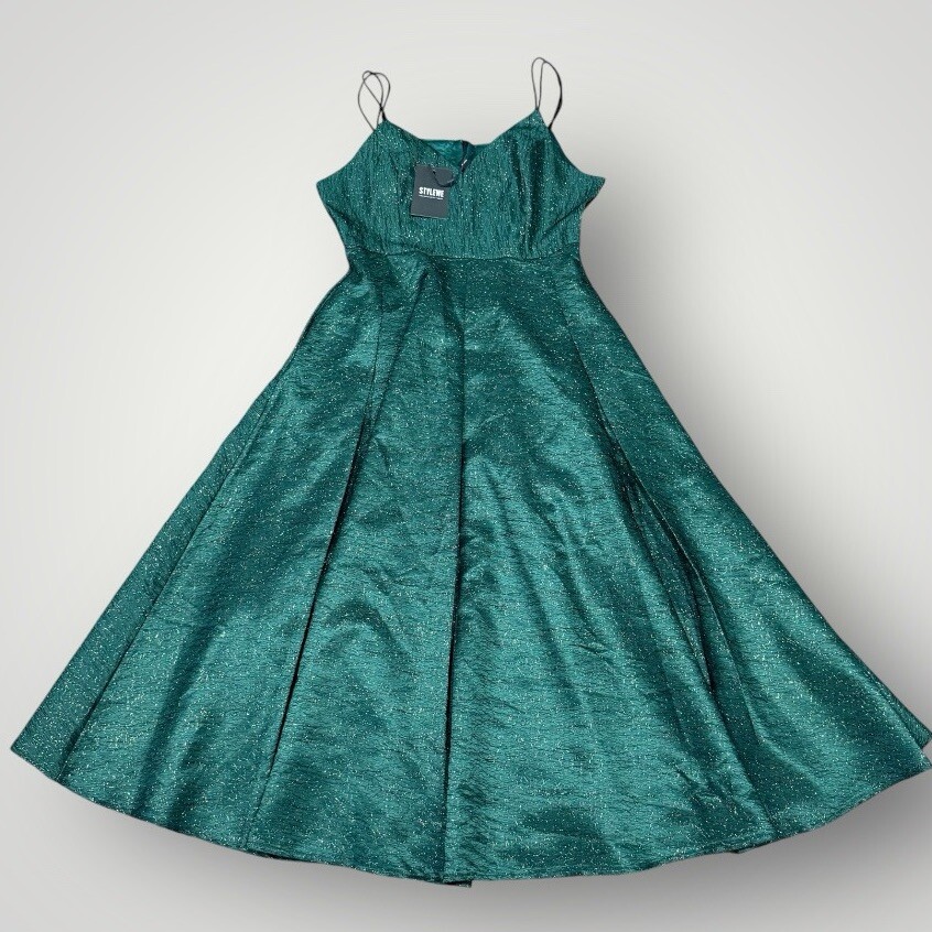 Stylewe Holiday Green Gold Metallic Christmas Party Dress Small