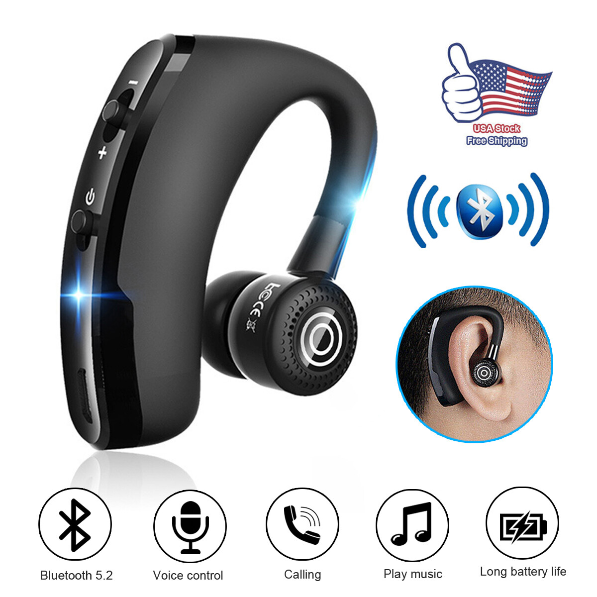 Bluetooth 5.2 Wireless TWS Stereo Earbuds with Ear Hook for Secure Fit