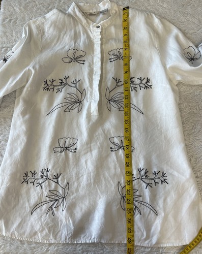 Edward L Tunika-Shirt weiß Blumen irisches Leinen bestickt Blumenärmel Knopf - Bild 10 von 11