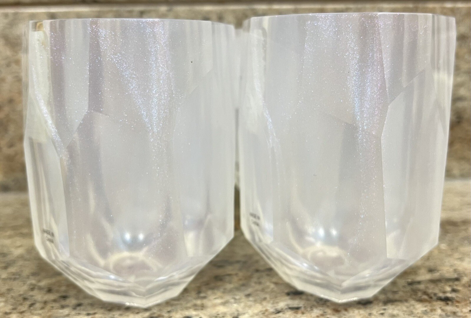 RACHEL ZOE WHITE OPALESCENT ACRYLIC CRYSTAL TUMBLER GLASSES / CUPS SET ...