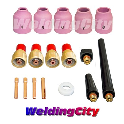 WeldingCity 58-Piece Large Gas Lens TIG Welding Torch Kit – Fits 9/20/25 Torches, Collets & Cups .040 To 1/8 Inch, TAK48