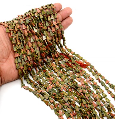 100% Natural Unakite Jasper Gemstone Beads Strand Triangle 13 Inch Wholesale Lot