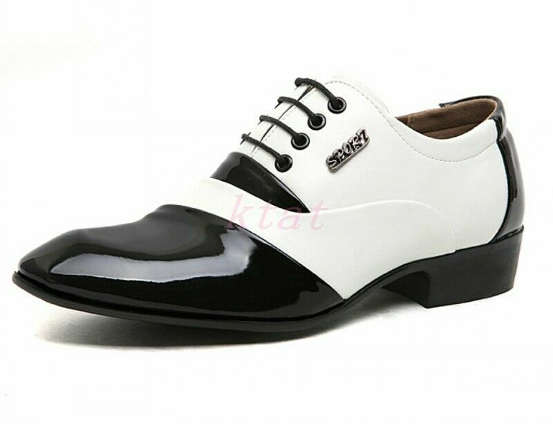Men's Fashion Formal Lace Up Oxford Faux Patent Leather Pointy Toe