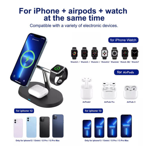 For Apple Watch iPhone Magsafe Wireless Charging Station Charger Dock 3in1 Stand - Picture 13 of 23