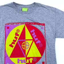 HUF T-shirt Mens Medium Grey Neon Logo Graphic Tee Skate Streetwear