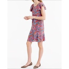J CREW Silk Paisley Dress Size 4 Multicolored Short Sleeve Flutter Lined