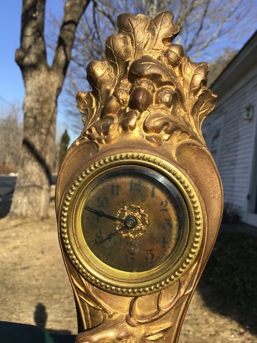 ANTIQUE CLOCK JENNINGS BROTHERS 1902 GILT METAL ART NOUVEAU “STAG”{NON WORKING} - Picture 4 of 22