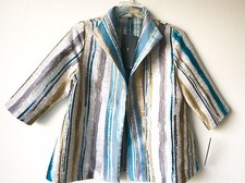 NWT 228 IC By Connie K Collection Teal Multi Striped 3/4 Sleeve Jacket