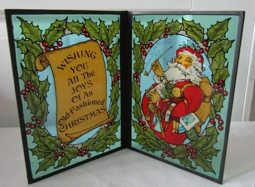 Vintage Seriglas Smoking Santa "Wishing You Joy Christmas" klappbare Weihnachtsdeko - Bild 3 von 4