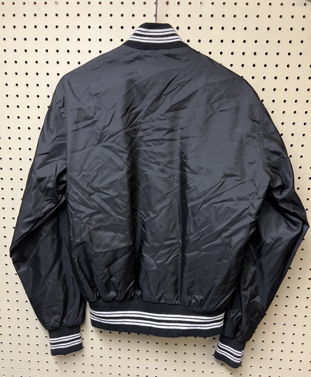 NOS Vintage 80s West Wind Black Snap Nylon Satin Jacket Sz S