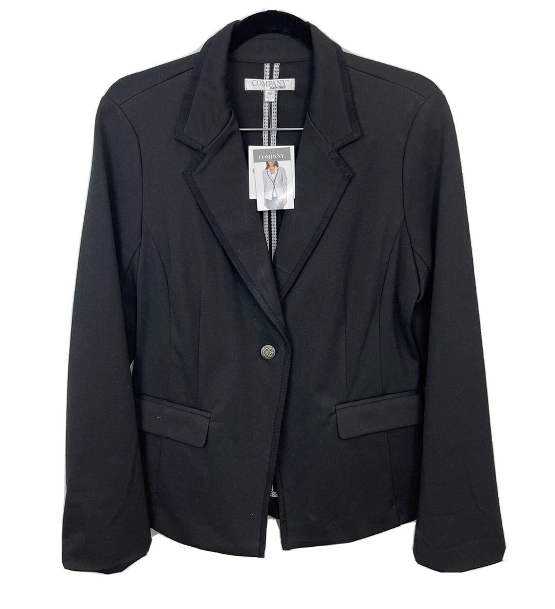 NWT Ellen Tracy Womens M Medium Inverted Notched Lapel Blazer Jacket Black  CM1 | eBay