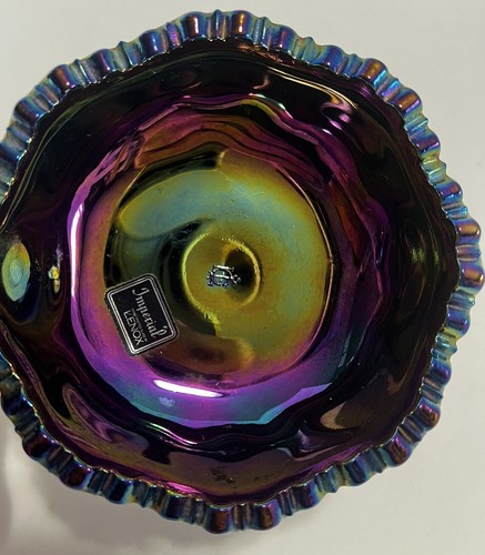 Vintage Iridescent Imperial Lenox Handcrafted Carnival Glass 4.75” Candy Dish - Picture 13 of 14