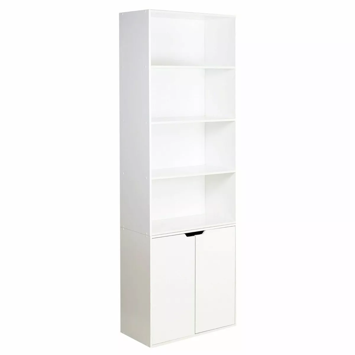 White 6 Tier Bookcase Double Door Cupboard Cabinet Storage Shelf