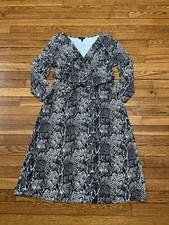 Talbots Womens Snakeskin Pattern Dress Long Sleeve Tie Waist Size Medium Stretch