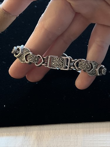 U3 QVC NF sterling silver Blue Heart black marcasite Bracelet tennis C7 - Picture 4 of 8