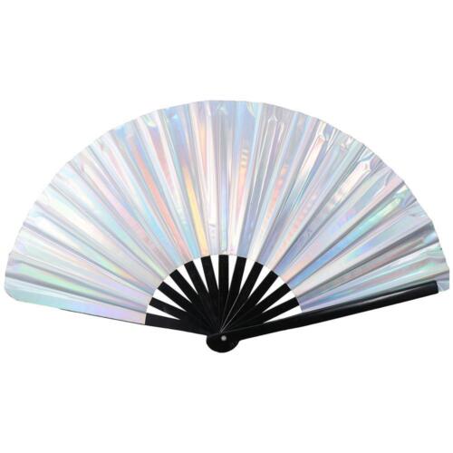 Bambus Großer faltbarer Hand-Rave-Fan Silber Laser Film Bambus Fan Party