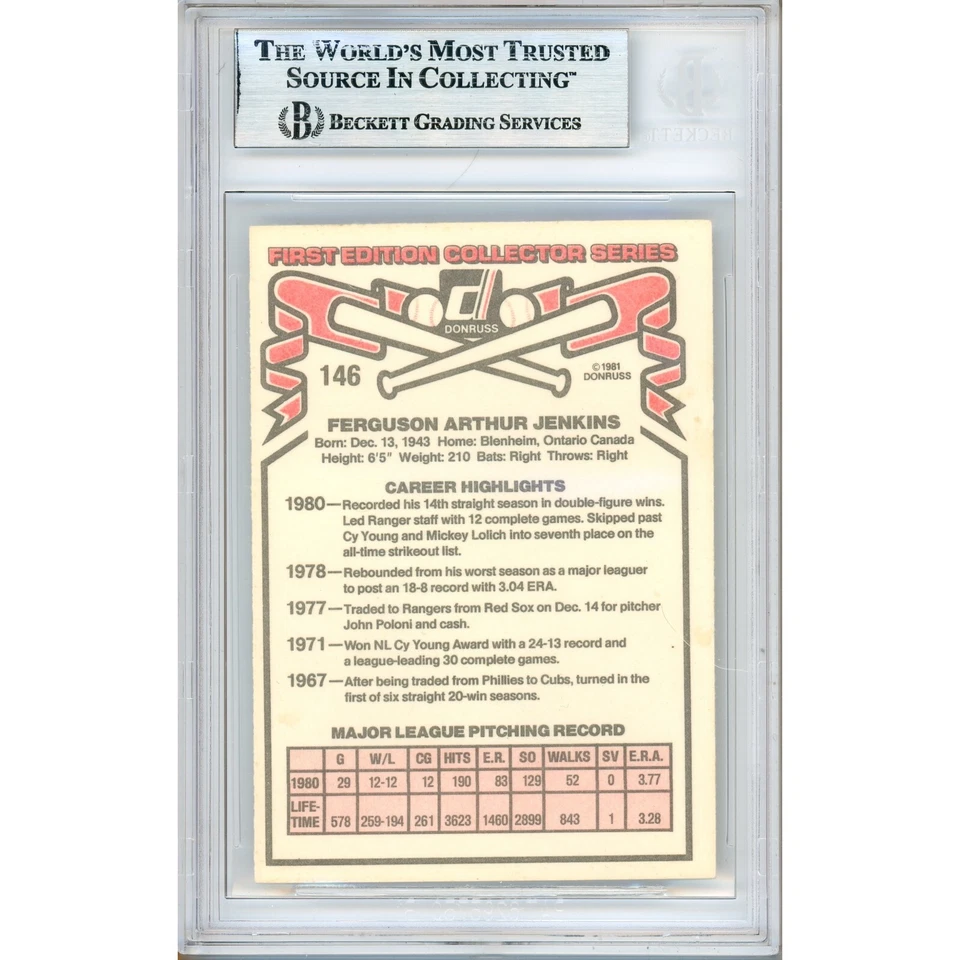 Fergie Jenkins Signed 1981 Donruss #146 Card AUTO Beckett Slabbed Texas Rangers - Image 2 of 4