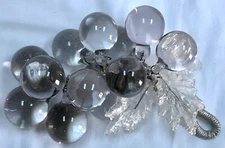 Grape Cluster Clear Solid Glass Mid Century Modern Plastic Leaves Silver Wire