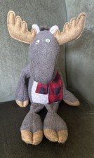 Vtg Felted Boiled Wool Moose Plush Stuffie W Plaid Scarf