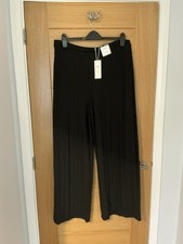 MARKS & SPENCER LADIES BLACK CRINKLE EFFECT WIDE-LEG TROUSERS SIZE 18R BNWT