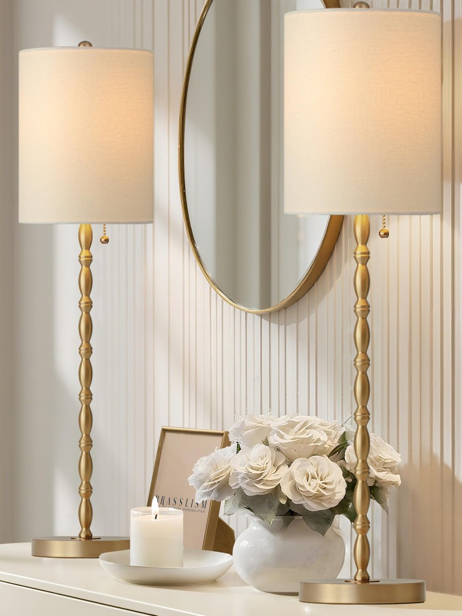 Buffet Lamps Set of 2, Tall Brass Finish Lamps for Entryway