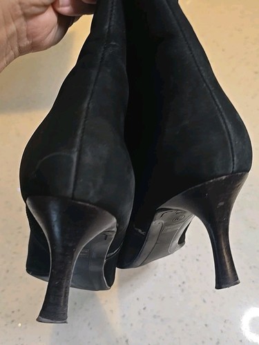 Ann Taylor Loft Charlize Boots Black 7 M Leather Suede Scalloped Detail 90s - Picture 15 of 22