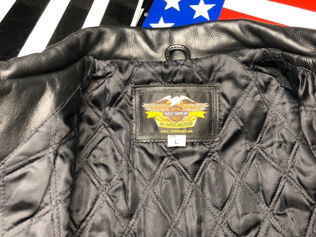 [Rare] Harley-Davidson Goat & cowhide riders jacket Size: L Black/Red 2605TK image 9