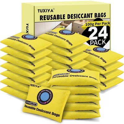 24Pack(100G Each) Rechargeable Silica Gel Desiccant Packets,Color Indicating Des