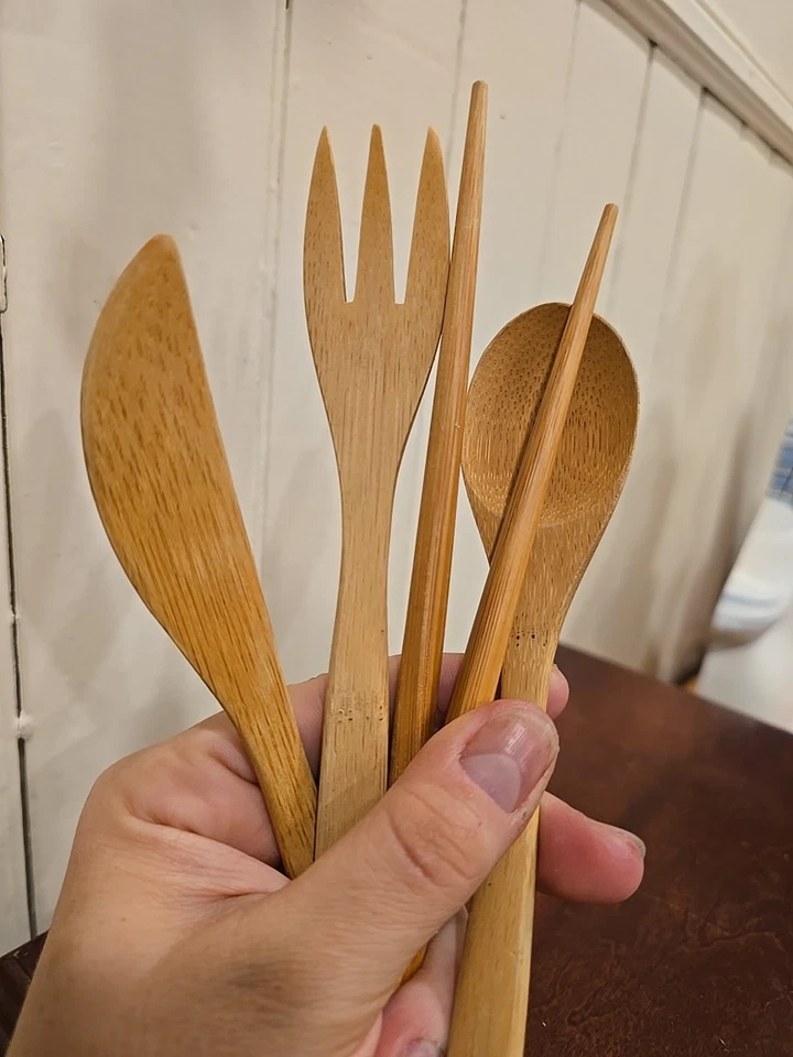 Unused ToGo Ware Wooden Utensils With Green Carry Case For Hiking And Camping - Image 2 of 4