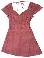 Francesca's Short Lace Ruched Dress, Women's S, Rose Pink, Cotton & Rayon, Lined