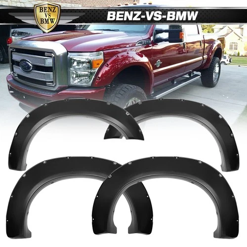 Fits 11-16 F250 F350 Superduty 4PCS Fender Flares Pocket Rivet Style Smooth PP