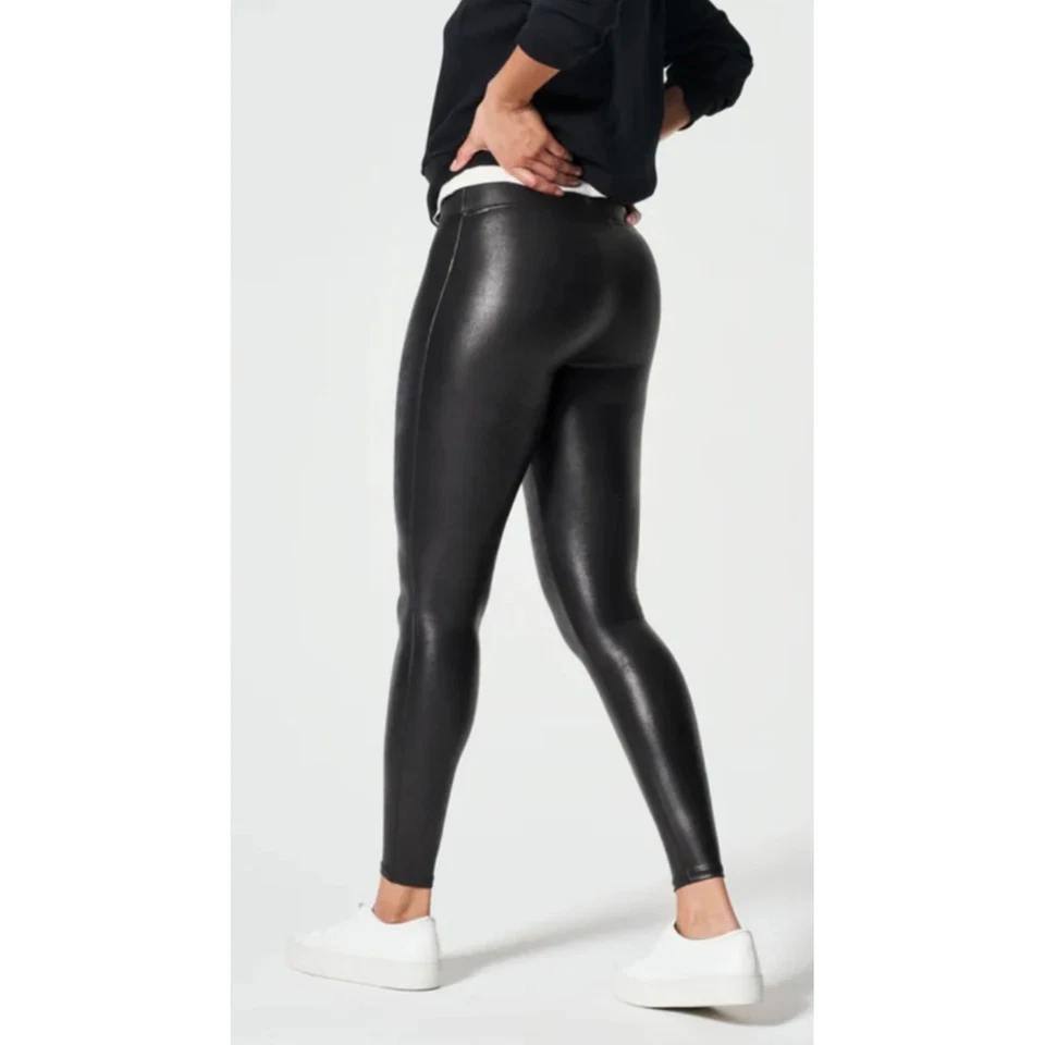 Leggings femininas SPANX de couro sintético prontas para uau preta cintura alta M 2437 - Imagem 4 de 4