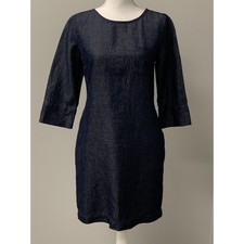 Gap womens size 4 dark Chambray 3/4 sleeve full back zip dress with pockets